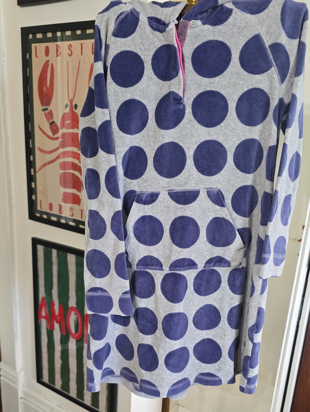 Mini Boden Girls' Navy Polka Dot Hooded Dress 9 10